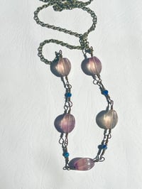 Image 1 of fluorite and lapis lazuli antique brass wire wrapped long necklace