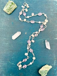 Image 1 of Amethyst and aquamarine silver wire wrapped necklace