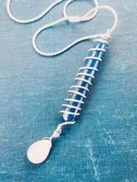 Image 1 of blue kyanite wire wrapped stone necklace with sage amethyst