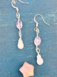 Image 2 of Amethyst and aquamarine silver dangle earrings