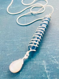 Image 2 of blue kyanite wire wrapped stone necklace with sage amethyst
