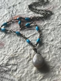 Image 1 of blue howlite and purple sage amethyst wire wrapped necklace