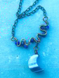 Image 3 of Lapis and opal moon and copper wire wrapped necklace