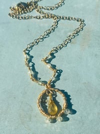 Image 2 of Green garnet and light green prehnite tiny circle necklace wire wrapped in gold