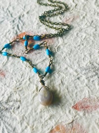 Image 2 of blue howlite and purple sage amethyst wire wrapped necklace