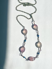 Image 3 of fluorite and lapis lazuli antique brass wire wrapped long necklace