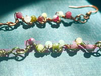 Image 4 of Tourmaline and moonstone copper wire wrapped dangle earrings