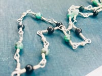 Image 4 of emerald, blue tigers eye, and silver beaded and wire wrapped necklace