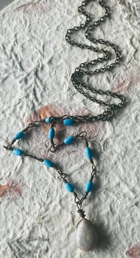 Image 3 of blue howlite and purple sage amethyst wire wrapped necklace