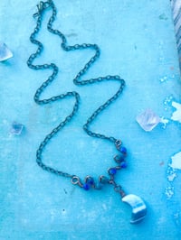 Image 4 of Lapis and opal moon and copper wire wrapped necklace
