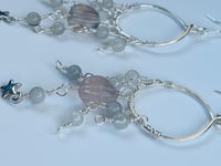 Image 2 of star dangle hoop earrings with fluorite and labradorite in silver