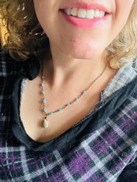 Image 4 of blue howlite and purple sage amethyst wire wrapped necklace