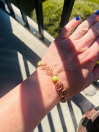 Image 5 of copper spiral bracelet with green turquoise