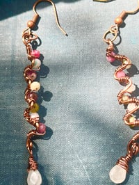 Image 5 of Tourmaline and moonstone copper wire wrapped dangle earrings