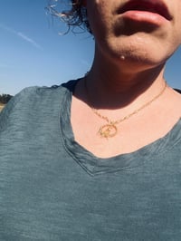 Image 4 of Green garnet and light green prehnite tiny circle necklace wire wrapped in gold