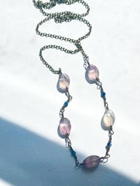 Image 5 of fluorite and lapis lazuli antique brass wire wrapped long necklace