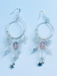 Image 3 of star dangle hoop earrings with fluorite and labradorite in silver