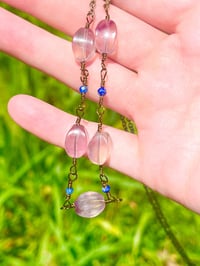 Image 6 of fluorite and lapis lazuli antique brass wire wrapped long necklace