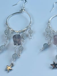 Image 4 of star dangle hoop earrings with fluorite and labradorite in silver