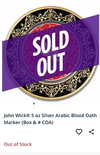 John Wick® 5 oz Silver Arabic Blood Oath Marker (Box & # COA) xx/500