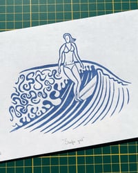 Image 3 of Lino print "Surfer Girl" - Signed Limited Edition.