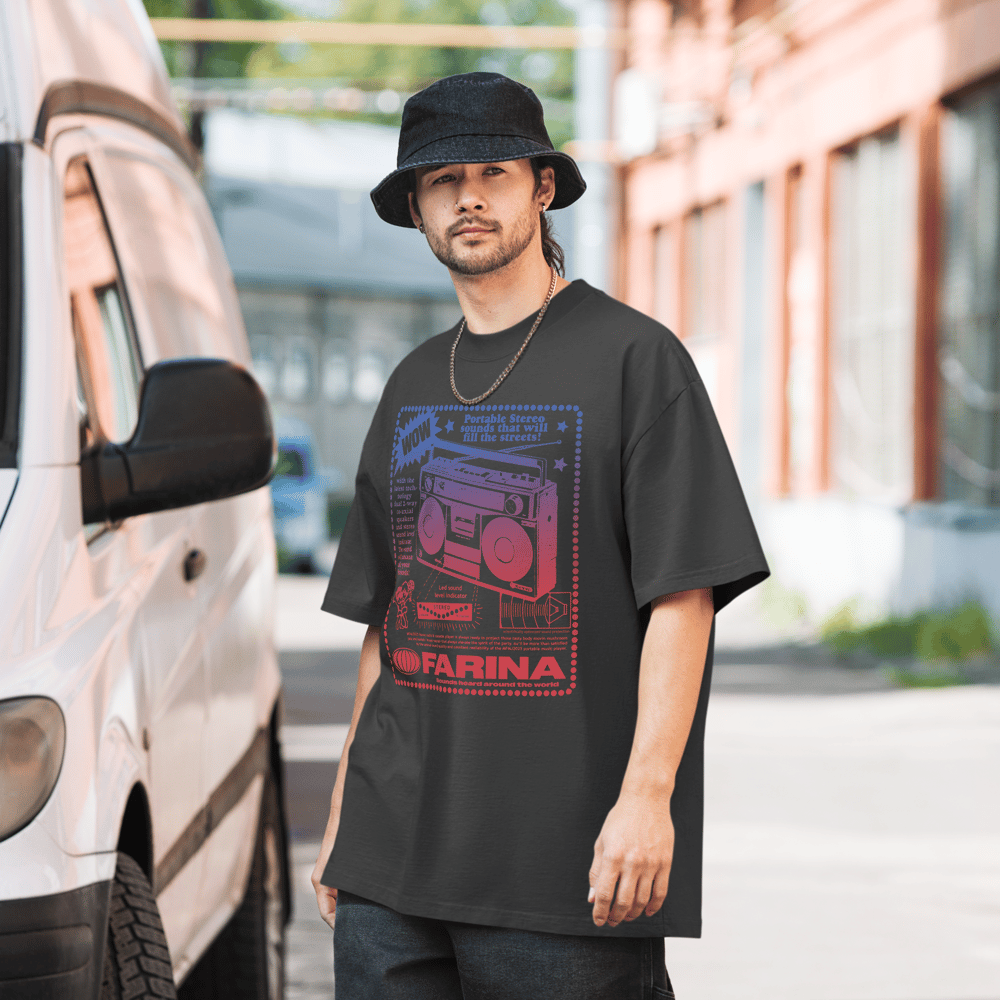 Mark Farina Oversized Mulit-colored Boombox Faded Unisex T-Shirt