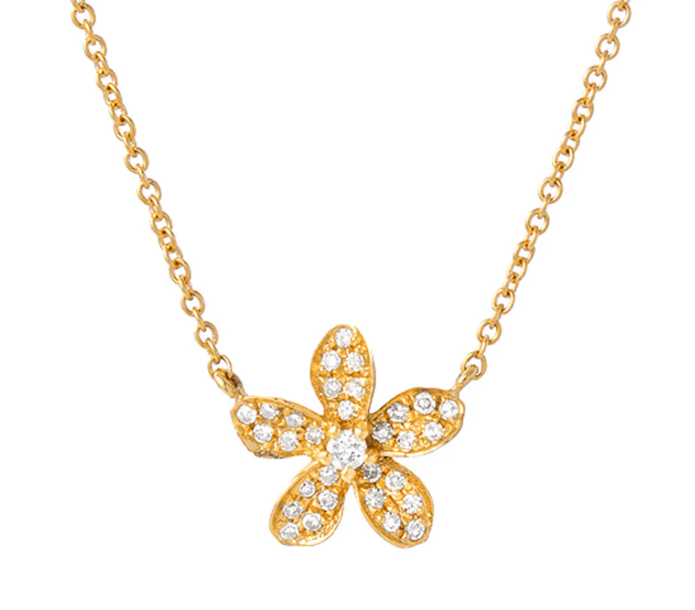 Image of 14 kt and Diamond Plumeria Flower Necklace