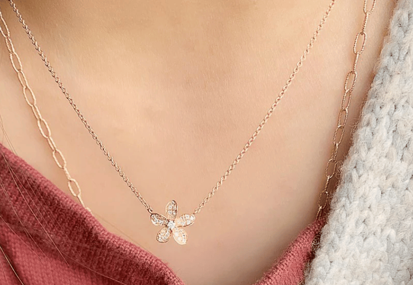 Image of 14 kt and Diamond Plumeria Flower Necklace