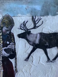 Image 2 of "We could be friends " art print  winter scene with reindeer and photographer 