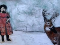 Image 2 of Deer and vintage girls in snow  quality print