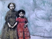 Image 3 of Deer and vintage girls in snow  quality print