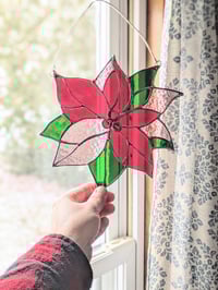 Image 1 of Stained Glass Cranberry Poinsettia 