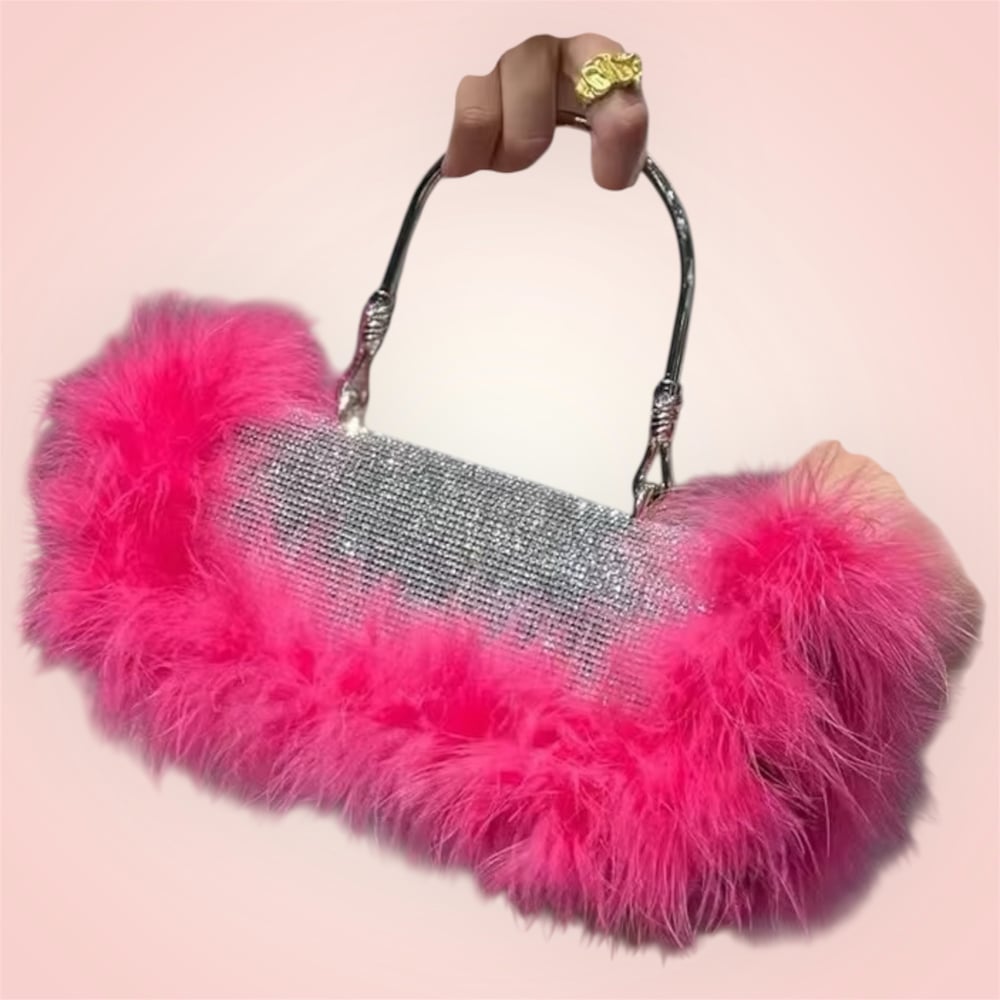 Image of Blinged Out Furry Clutch w/chain 