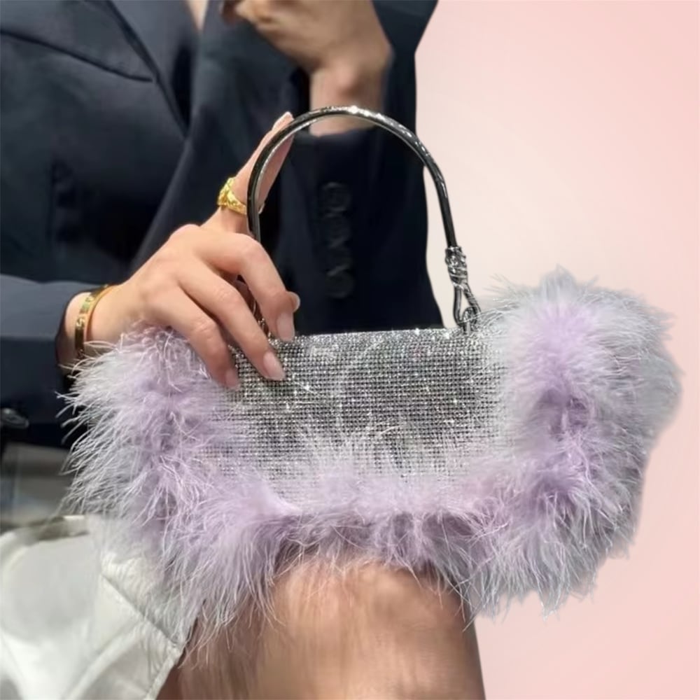 Image of Blinged Out Furry Clutch w/chain 