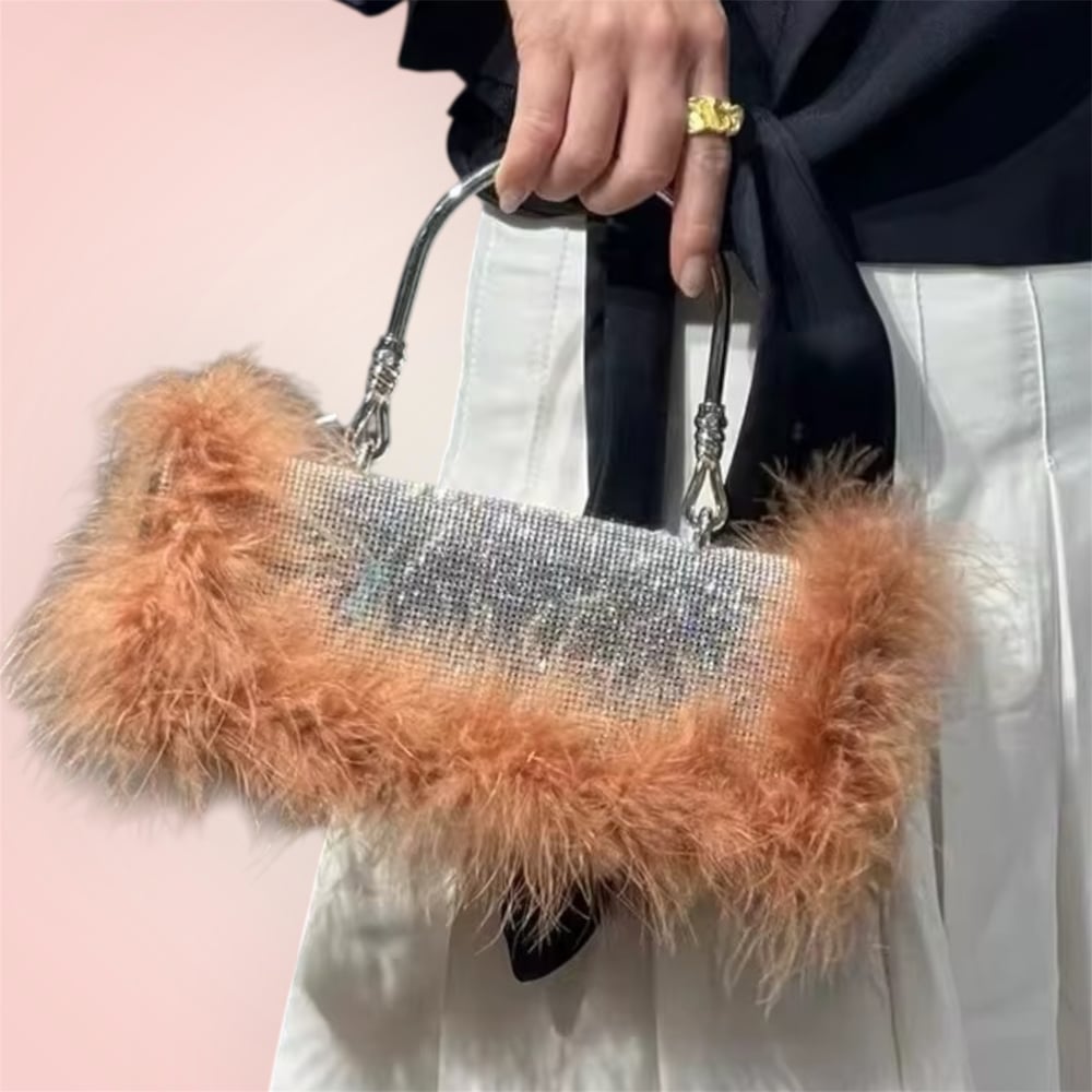 Image of Blinged Out Furry Clutch w/chain 