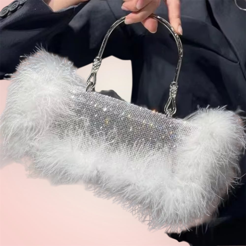 Image of Blinged Out Furry Clutch w/chain 