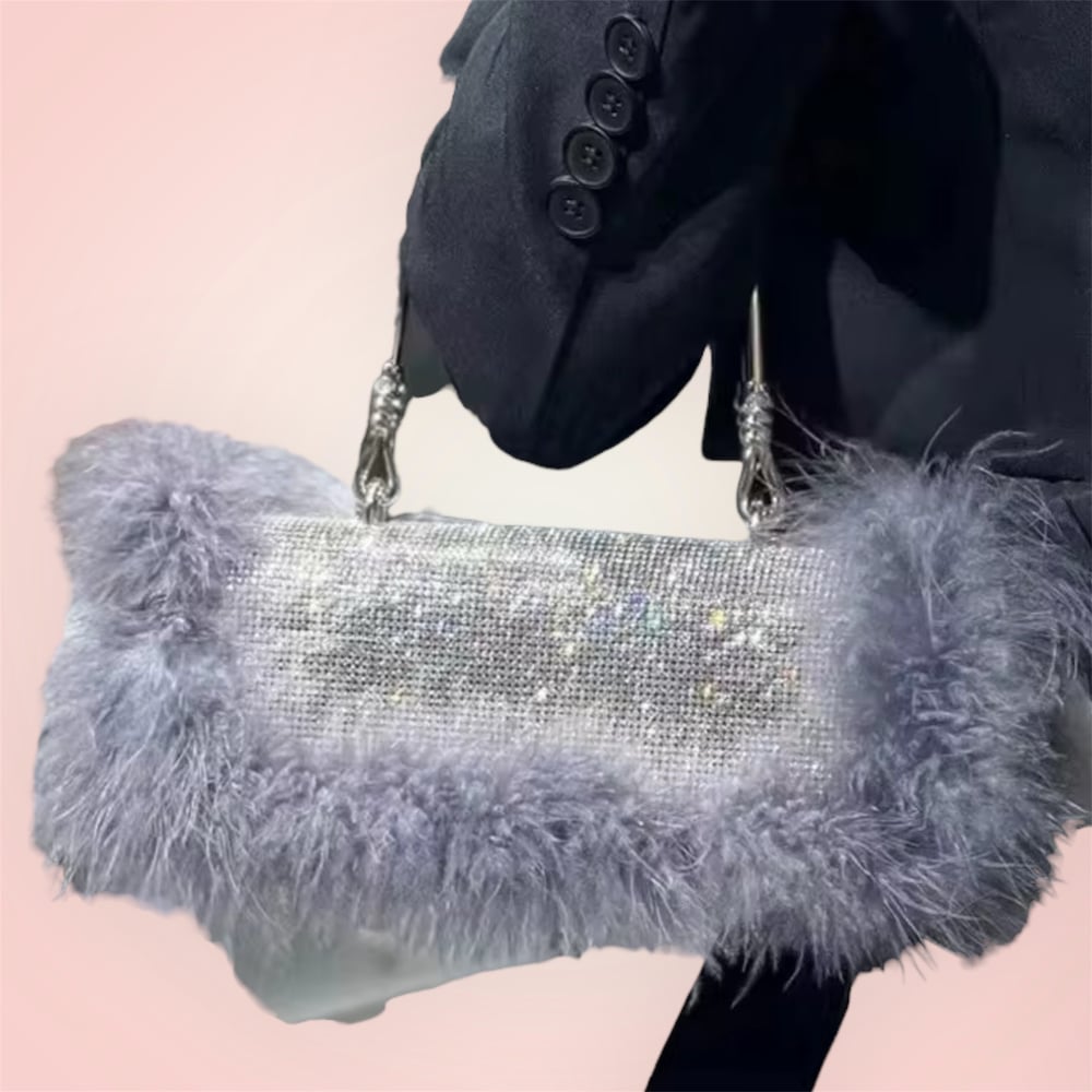 Image of Blinged Out Furry Clutch w/chain 