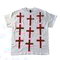 Image 1 of 9 CROSSES TOYBOXCOFFIN ALL OVER PRINT SHIRT ON WHITE (SIZE XL ONLY)