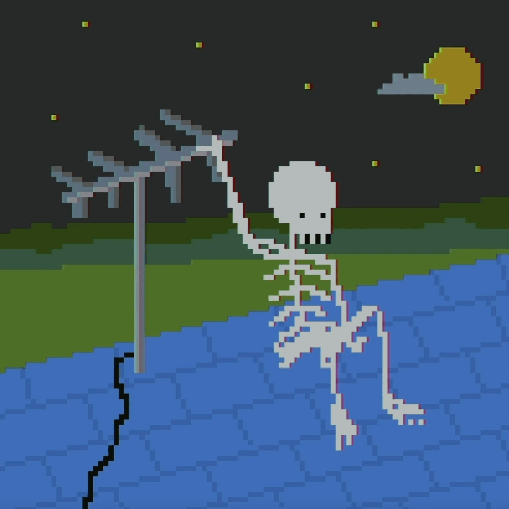 Tux and Fanny painting - Skeleton on the Roof
