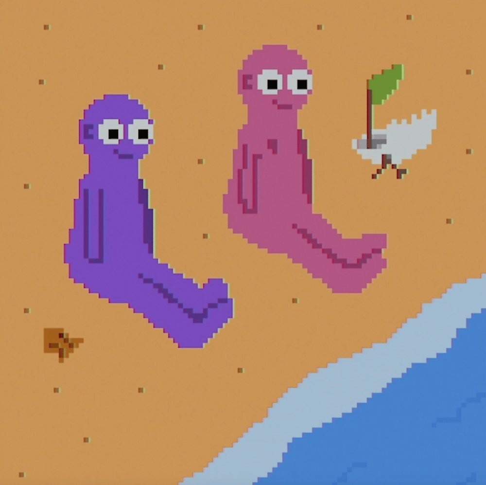 Tux and Fanny painting - Sitting on the Beach