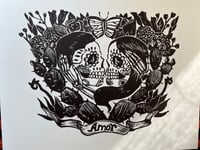 Image 1 of Love Skulls- Amor Linocut Print