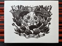 Image 2 of Love Skulls- Amor Linocut Print