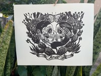 Image 3 of Love Skulls- Amor Linocut Print