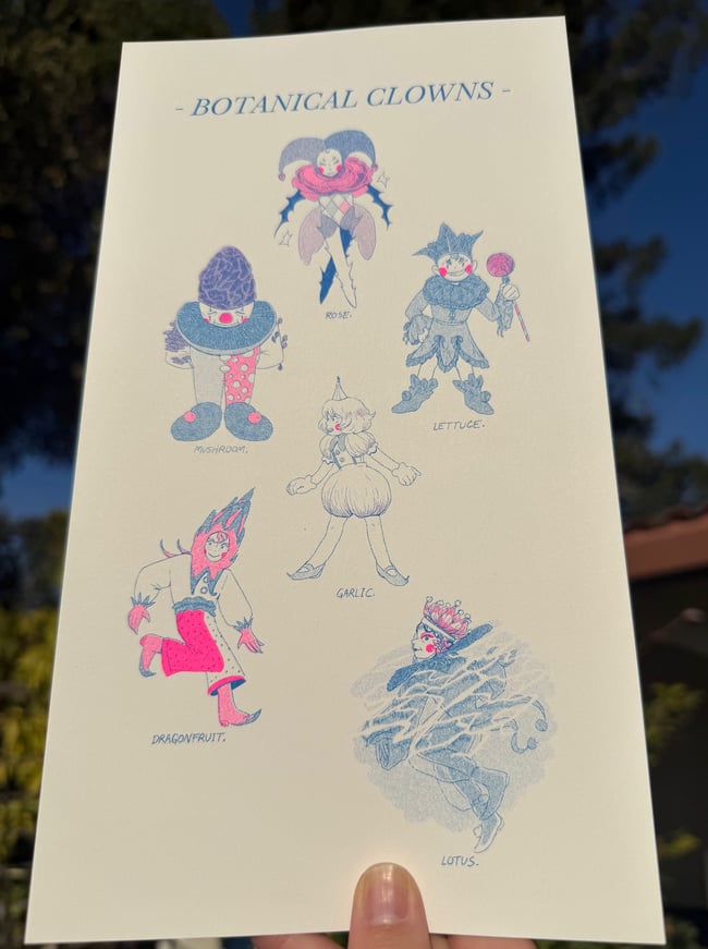 Botanical Clowns Riso Print