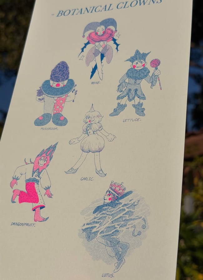 Botanical Clowns Riso Print