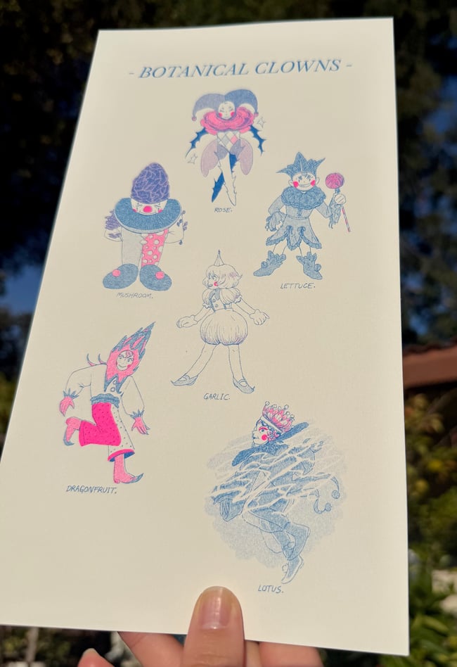 Botanical Clowns Riso Print