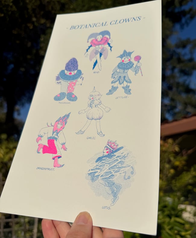 Botanical Clowns Riso Print