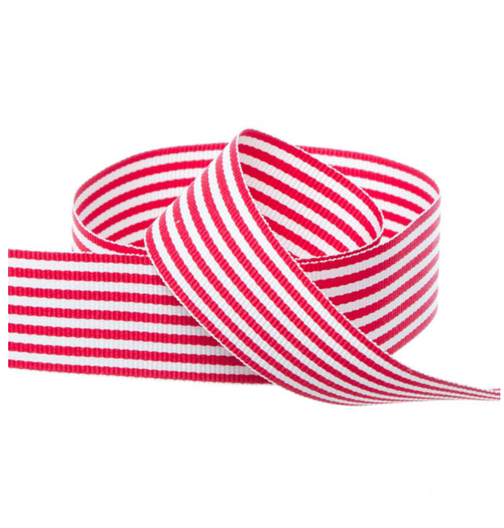 Image of Candy Red& White Striped Grosgrain Ribbon