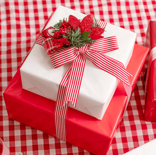 Image of Candy Red& White Striped Grosgrain Ribbon