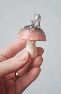 Image 2 of Pink/Black Porcelain Mushroom Hanging Decorations